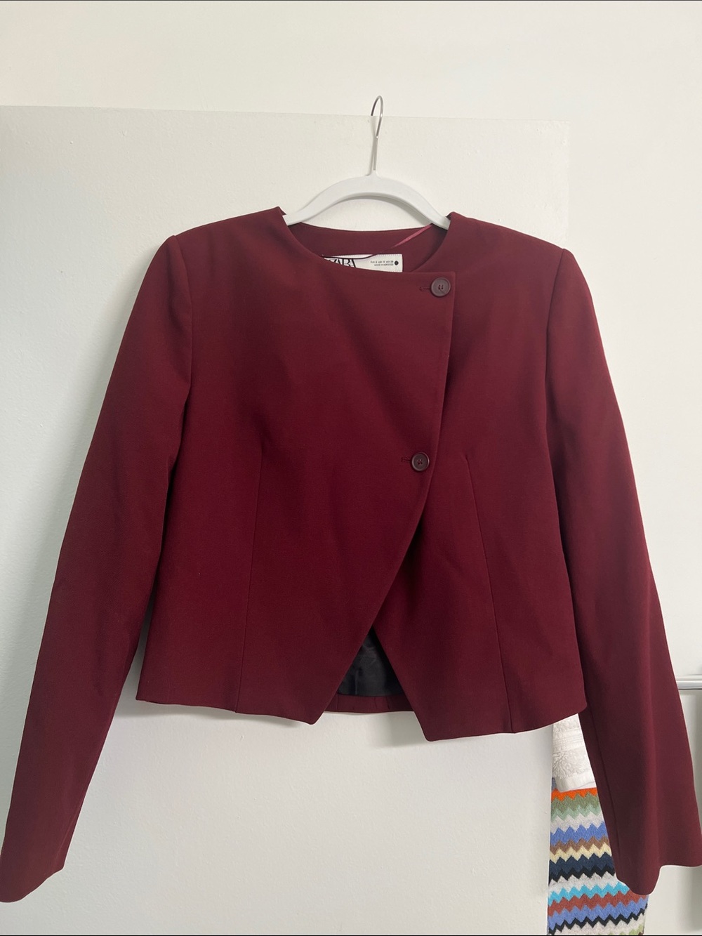 Zara Burgundy Asymmetric Button Jacket Blazer